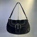 Coach Soho Studded Signature Flap Hobo Black Canvas Leather Bag F11517 Good0