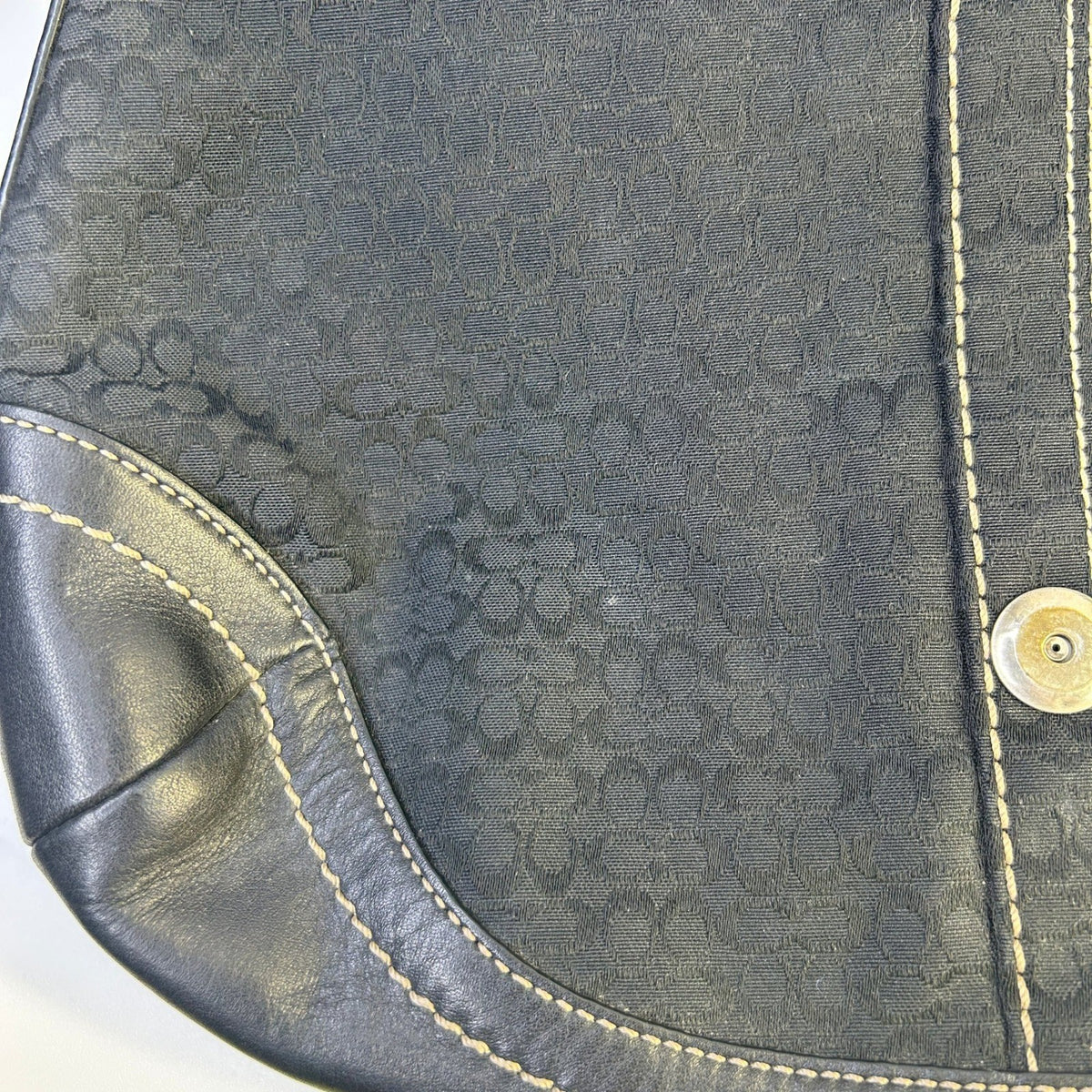 Coach Soho Studded Signature Flap Hobo Black Canvas Leather Bag F11517 Good5