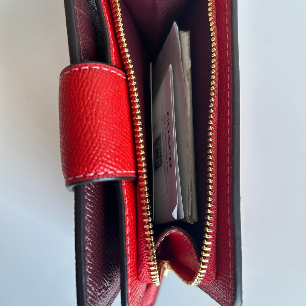 Coach Medium Corner Zip Miami Red Crossgrain Leather Wallet NEW4