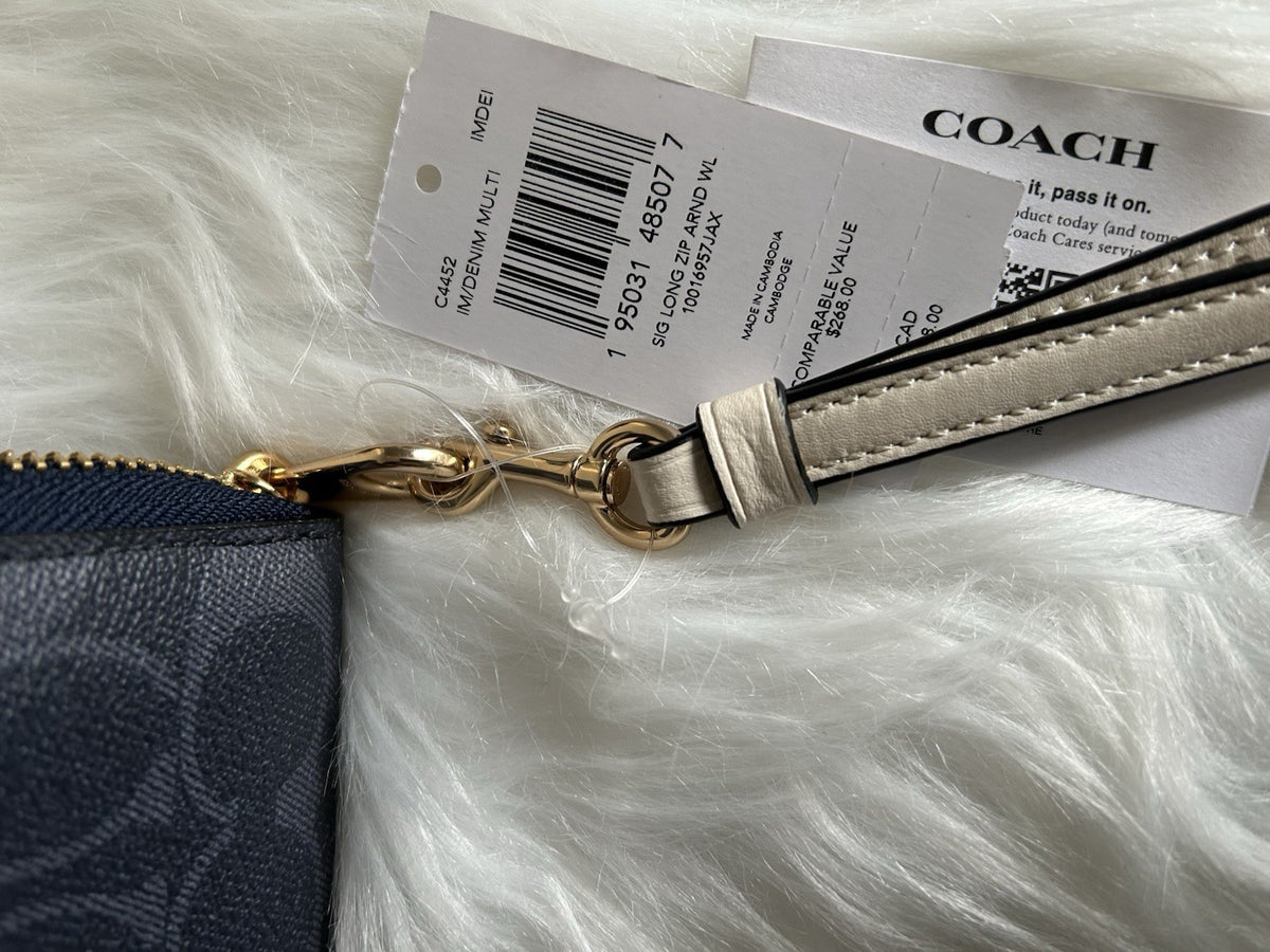 Coach Signature Long Zip Around Wallet Denim Multi Canvas New4