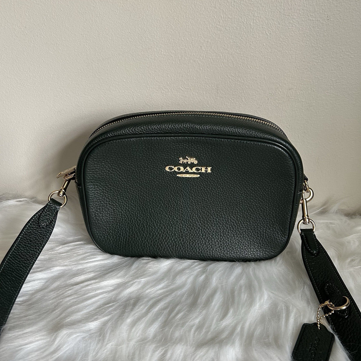 Coach Jamie Camera Bag Forest Green Pebbled Leather Crossbody Excellent0