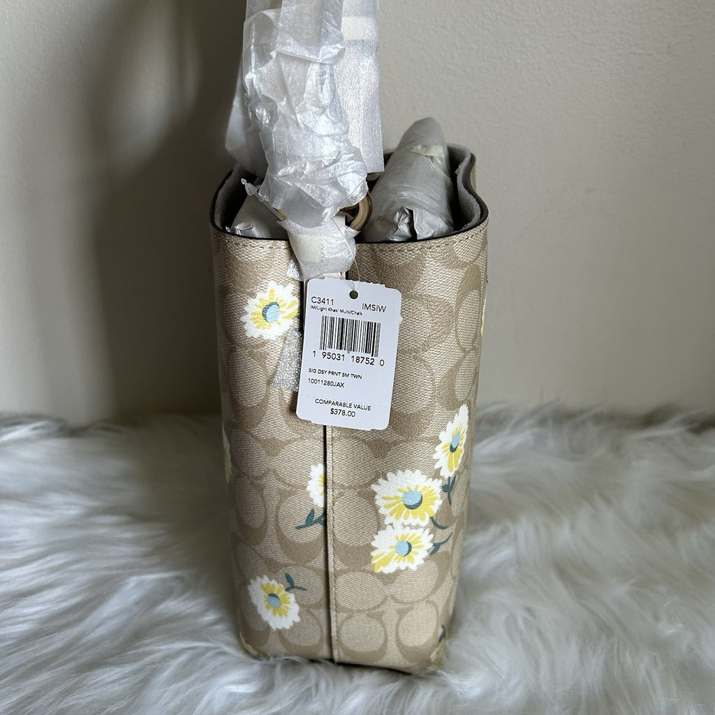 Coach Town Bucket Bag Khaki Multi Daisy Floral Canvas Leather C3411 NWT1