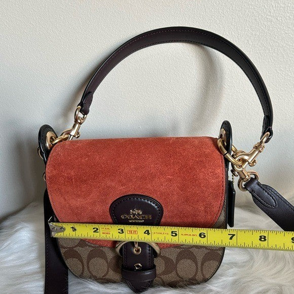 Coach Kleo Hobo Brown Rust Signature Canvas Suede Shoulder Bag Excellent7