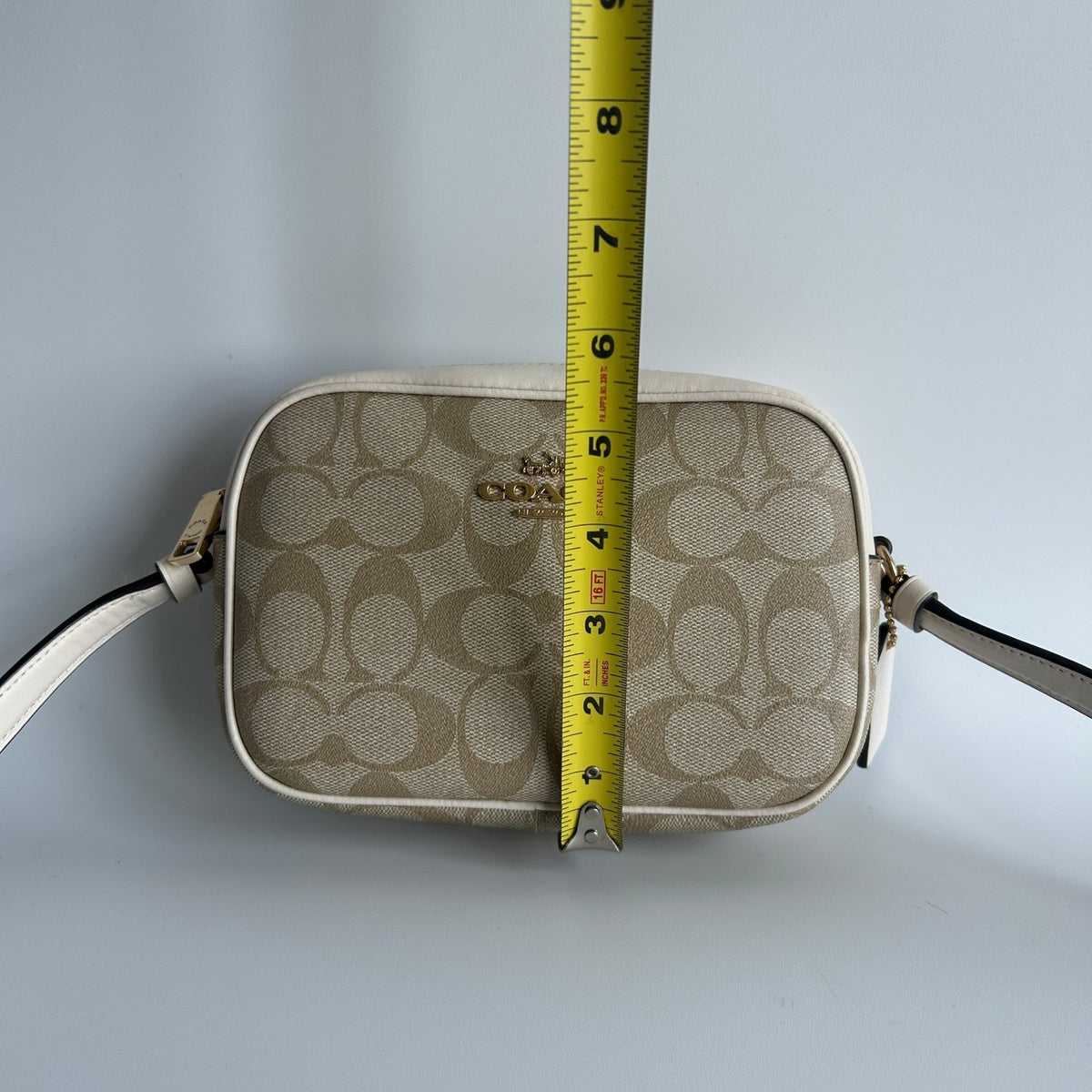 Coach Mini Jamie Camera Bag Chalk White Signature Canvas Crossbody Excellent8