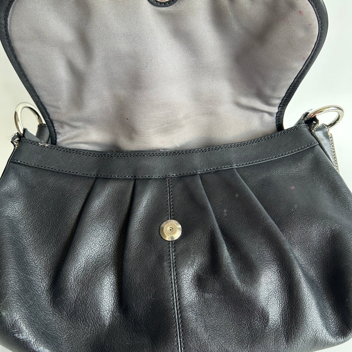 Coach Soho Pleated Flap Black Pebbled Leather Shoulder Bag Good2