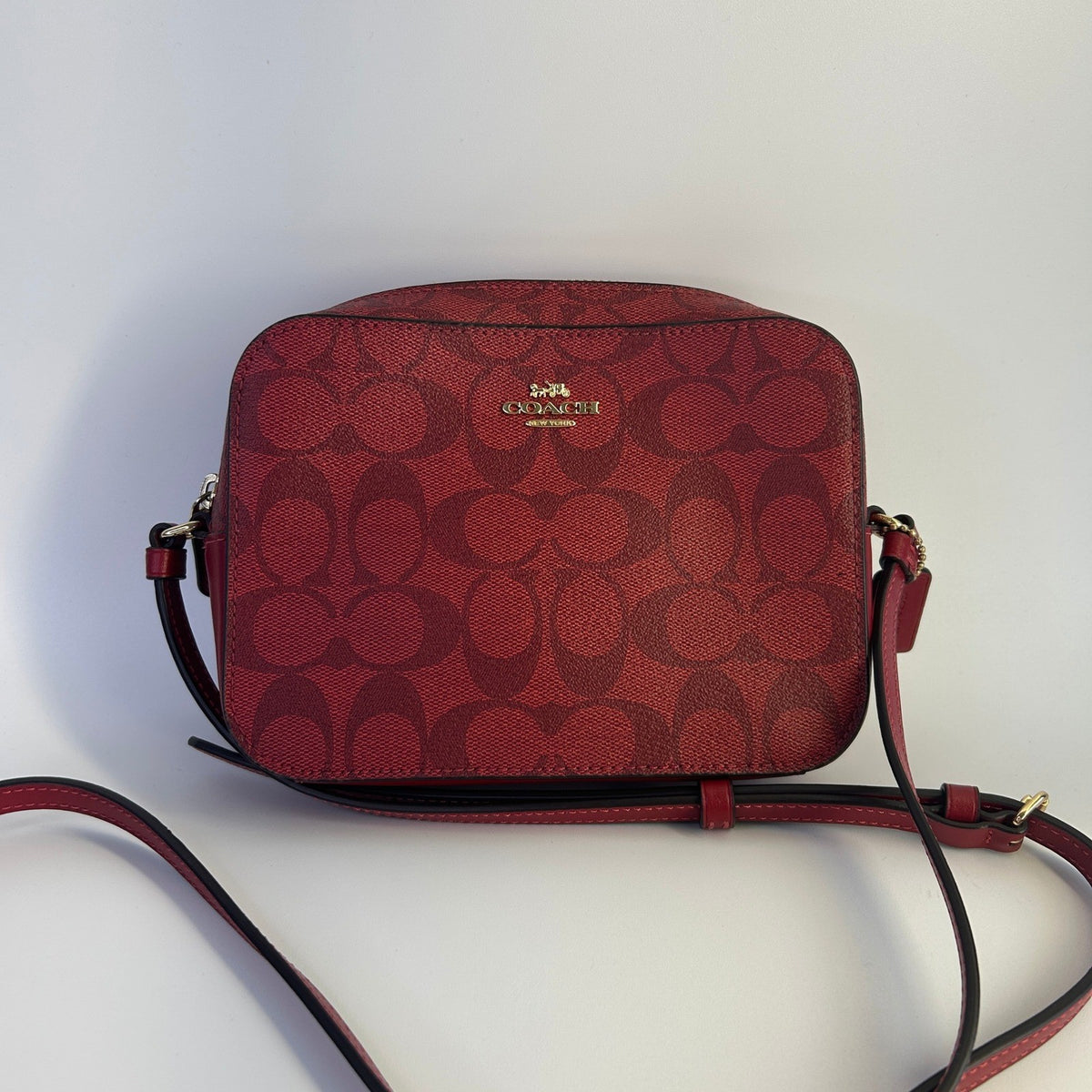 Coach Mini Camera Bag Red Signature Canvas Crossbody 91677 Excellent0