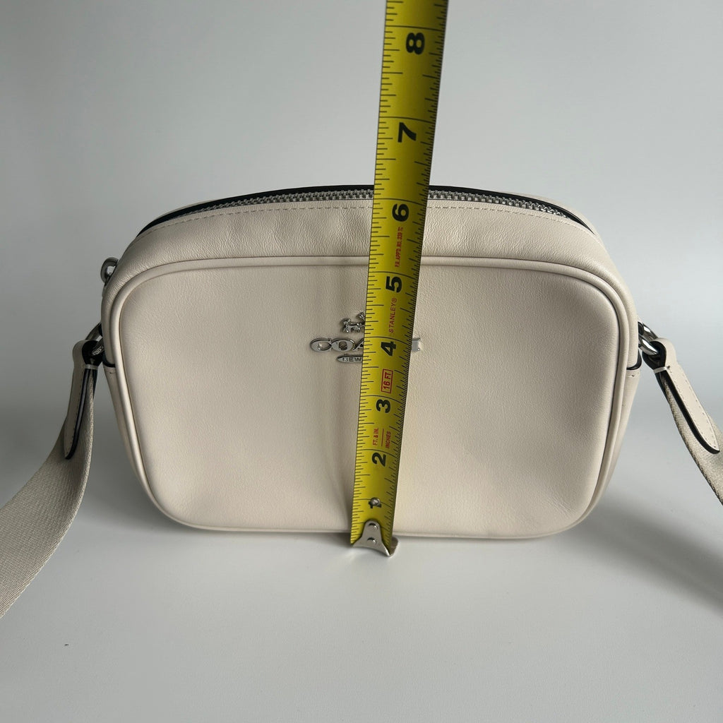 Coach Mini Jamie Chalk White Pebbled Leather Camera Bag Excellent7