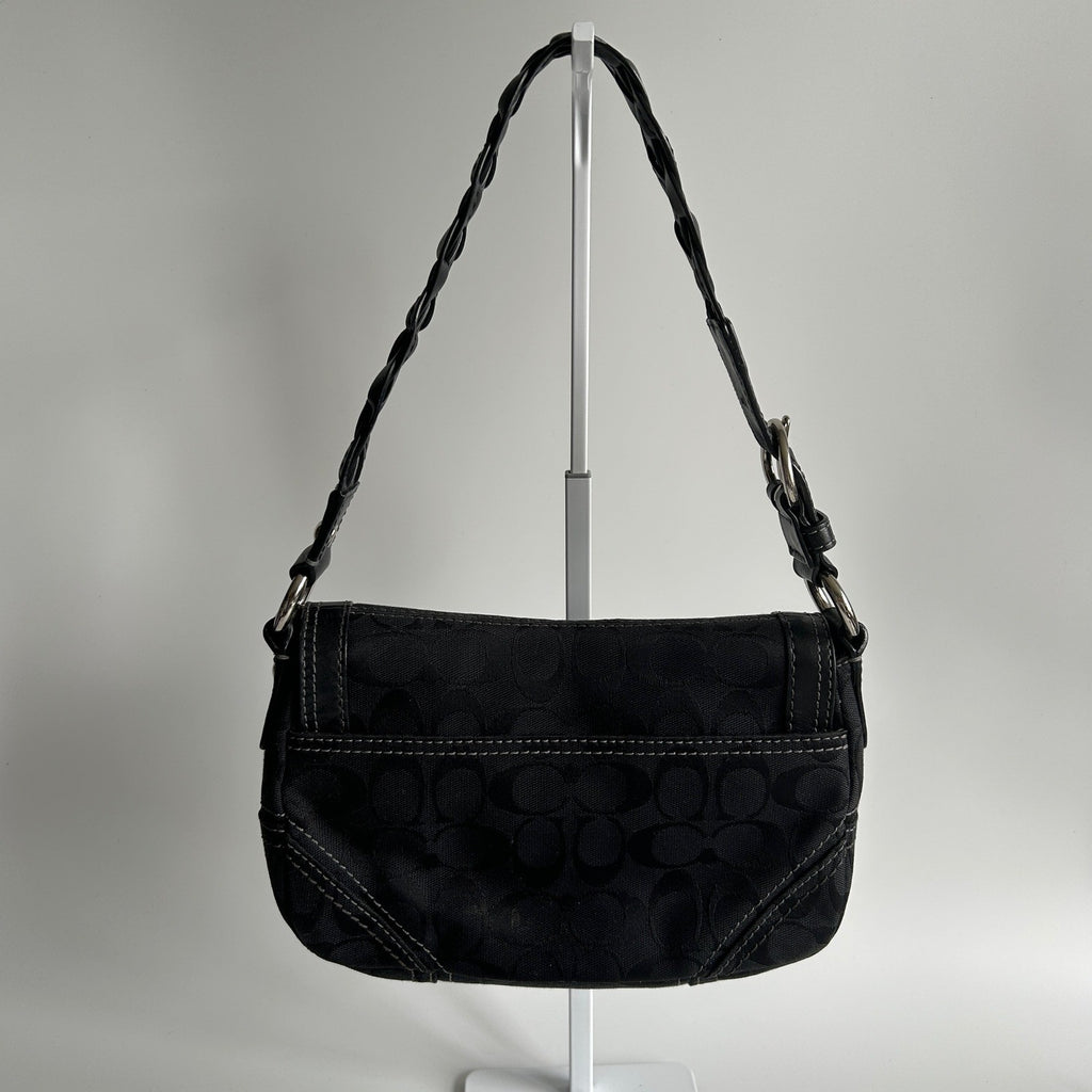 Coach Chelsea Black Signature Canvas Leather Shoulder Bag 11014 Good1