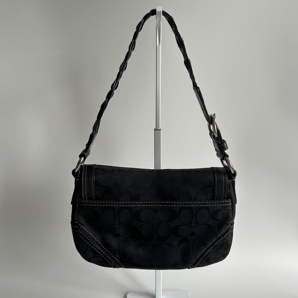 Coach Chelsea Black Signature Canvas Leather Shoulder Bag 11014 Good1