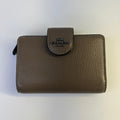 Coach Medium Corner Zip Dark Stone Pebbled Leather Wallet Excellent0