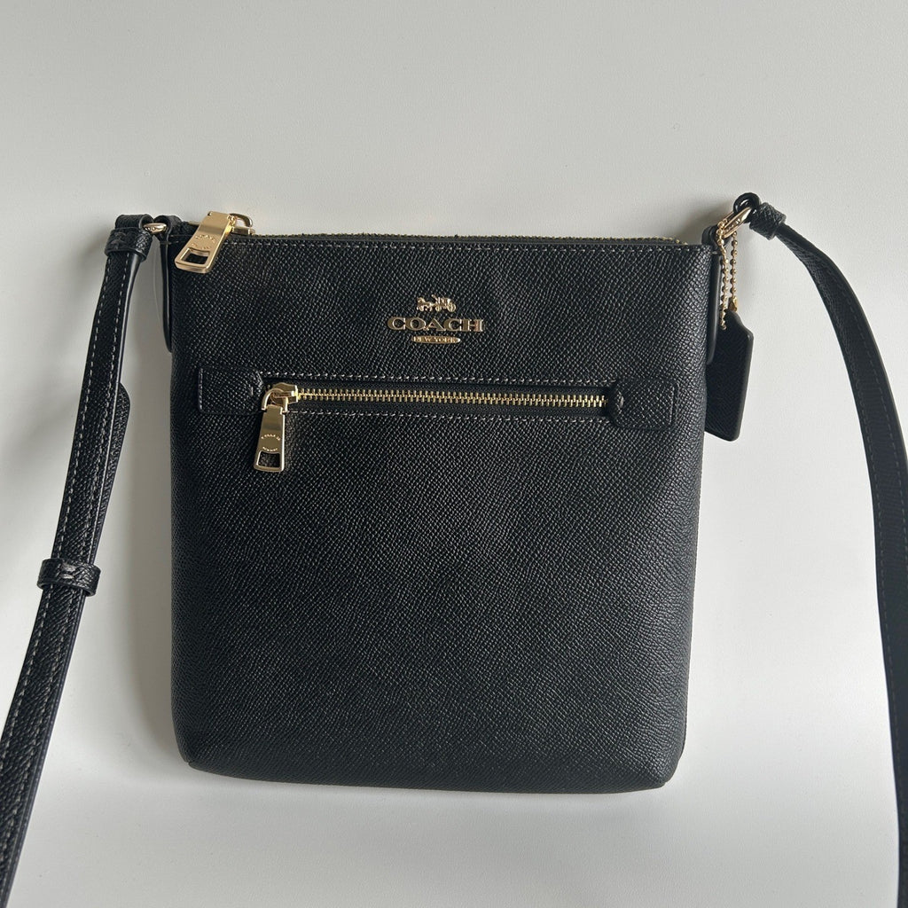 Coach Mini Rowan File Bag Black Crossgrain Leather Crossbody Excellent0