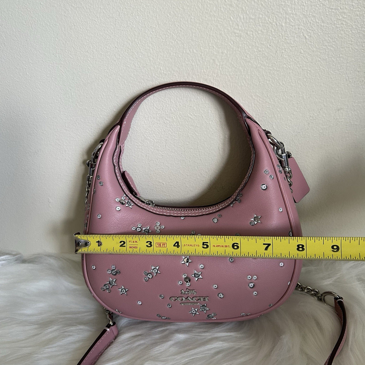 Coach Carmen Mini Crossbody Dusty Pink Leather Star Sequin Bag New7