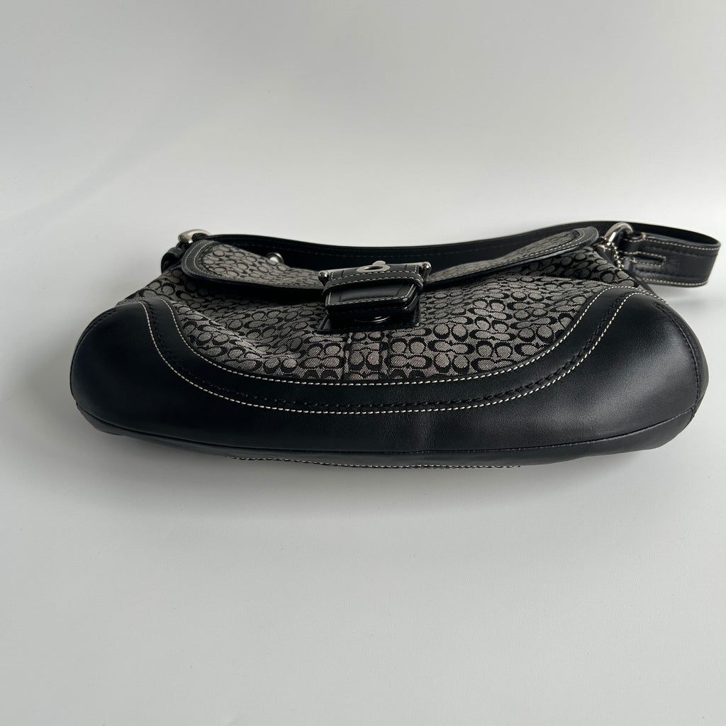 Coach Soho Signature Black Grey Canvas Leather Shoulder Bag F12309 Excellent2