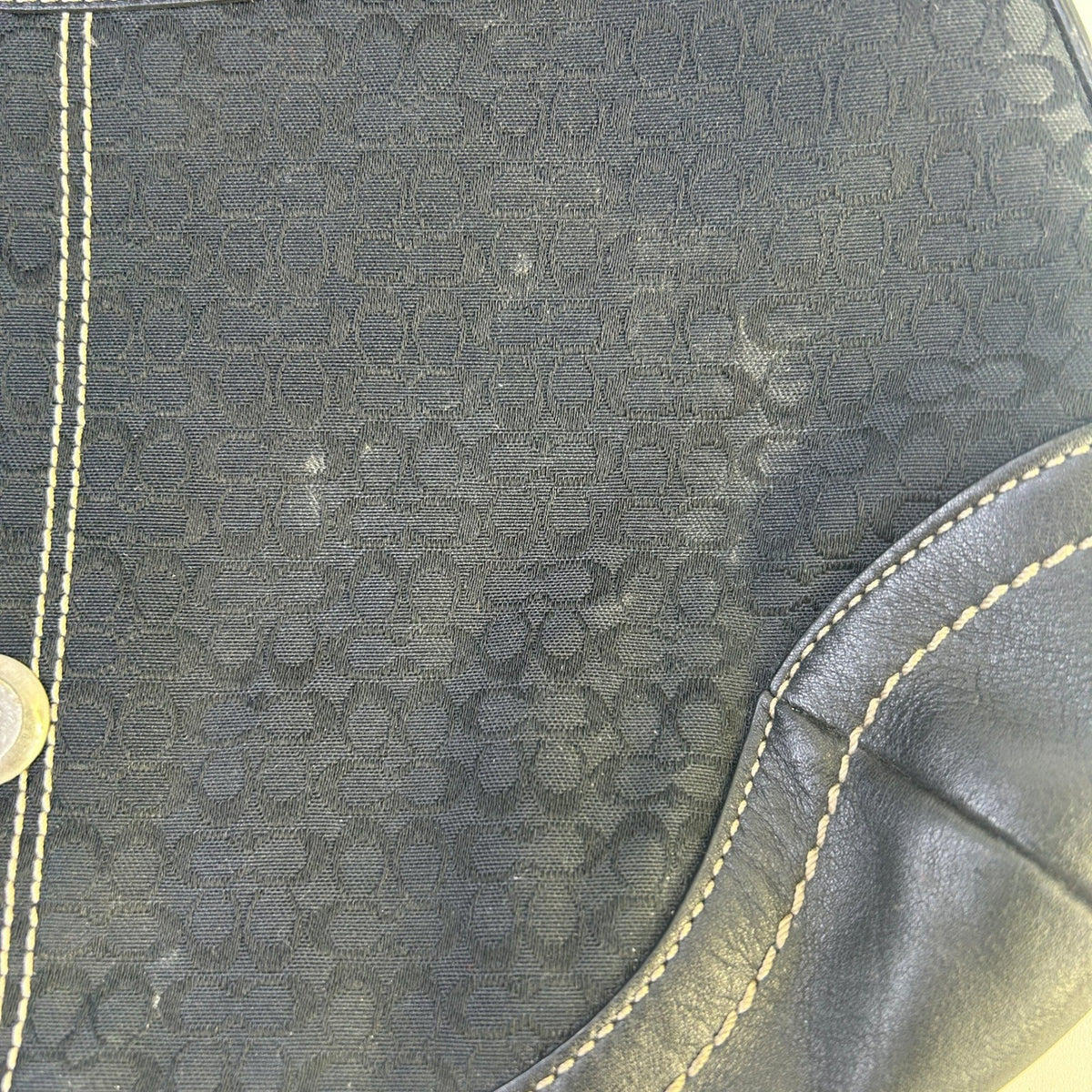 Coach Soho Studded Signature Flap Hobo Black Canvas Leather Bag F11517 Good4
