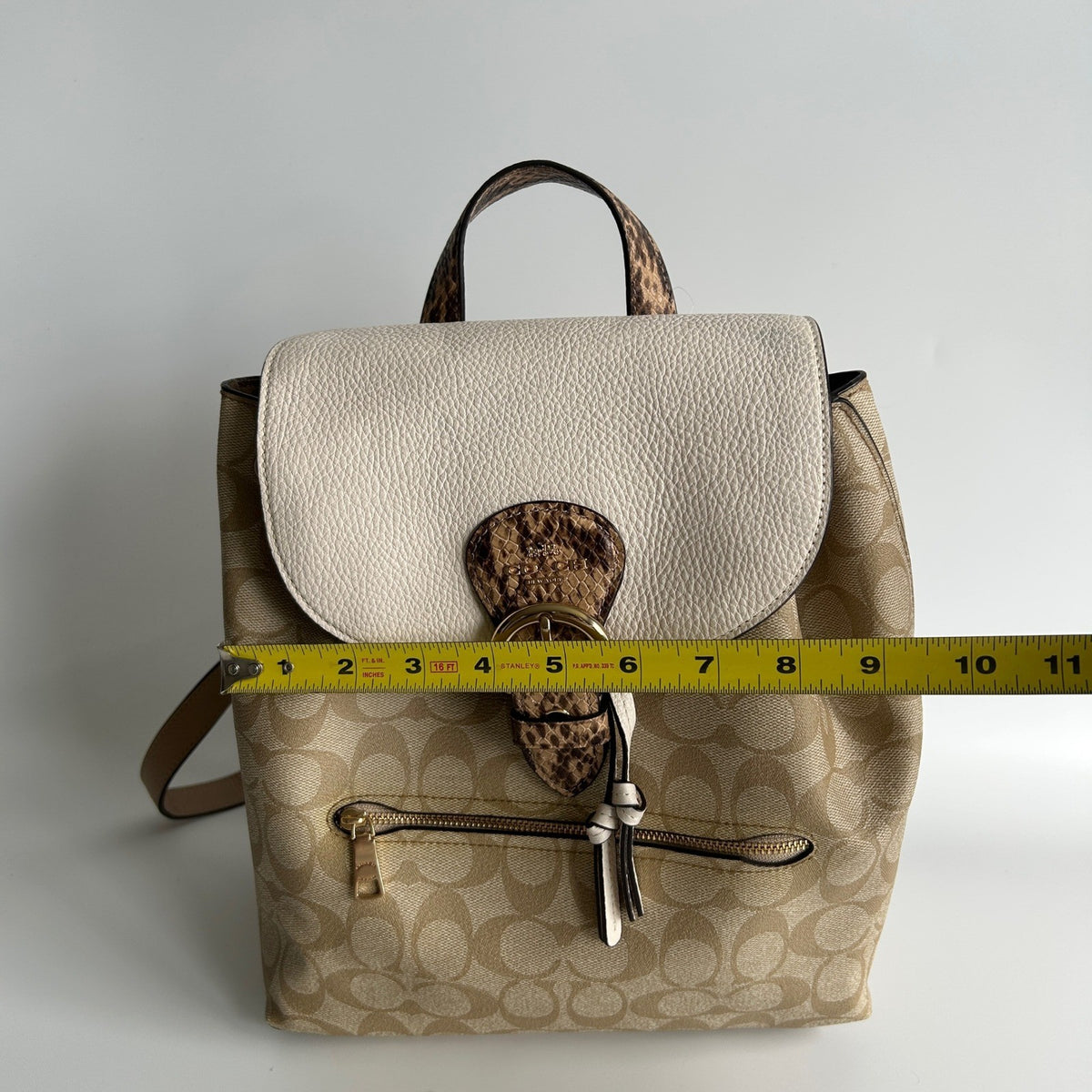 Coach Kleo Backpack Khaki Chalk Signature Canvas Leather CA426 Good8