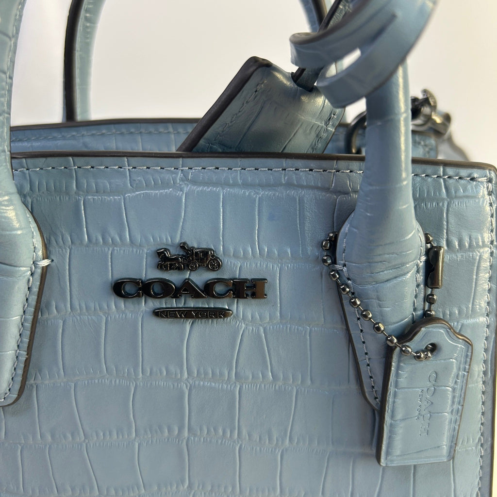 Coach Andrea Mini Carryall Blue Croc Embossed Leather Crossbody Bag Excellent3
