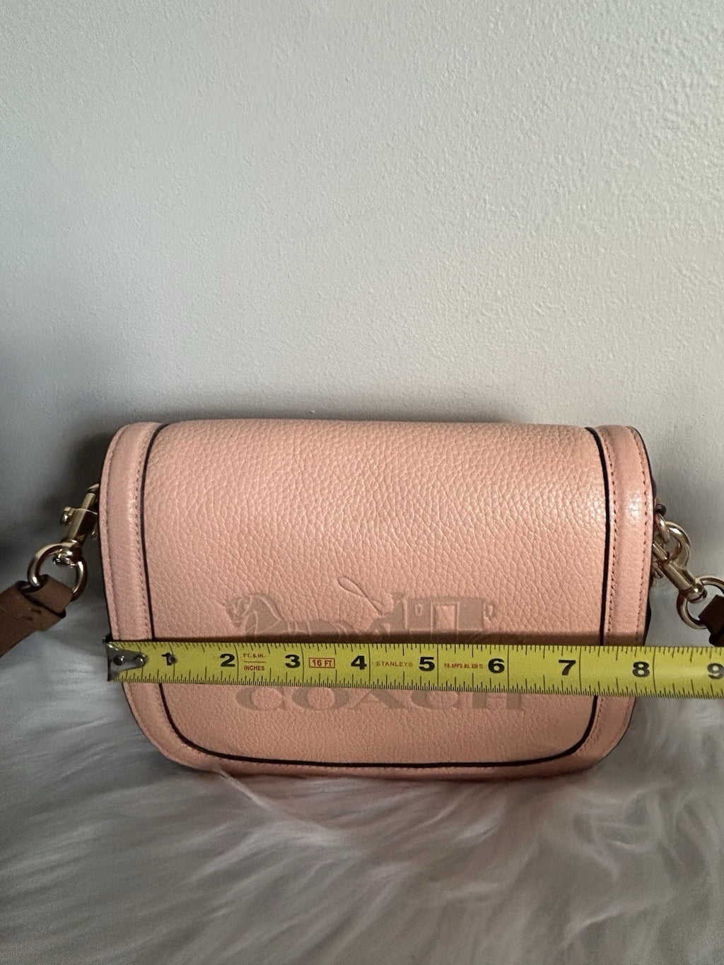 Coach Saddle Bag Pink Tan Pebbled Leather Crossbody Bag Excellent10