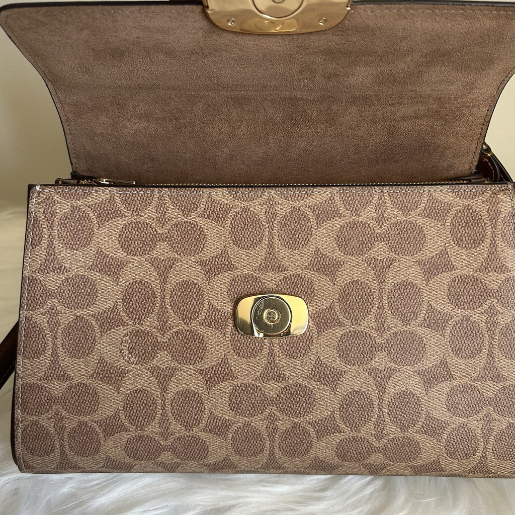 Coach Eliza Brown Signature Canvas Leather Shoulder Bag Excellent4