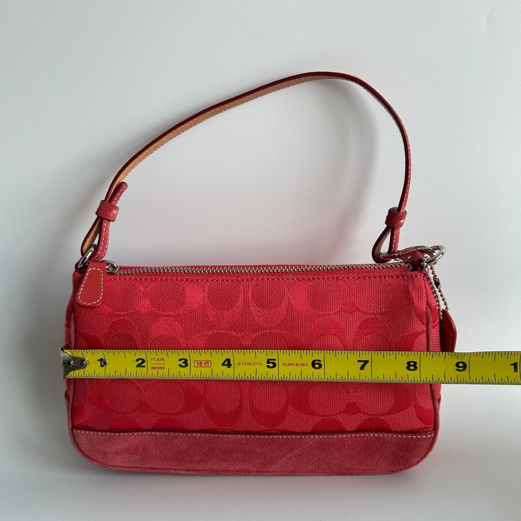 Coach Signature Jacquard Mini Demi Pouch Shoulder Bag Red Canvas Suede Trim 60947