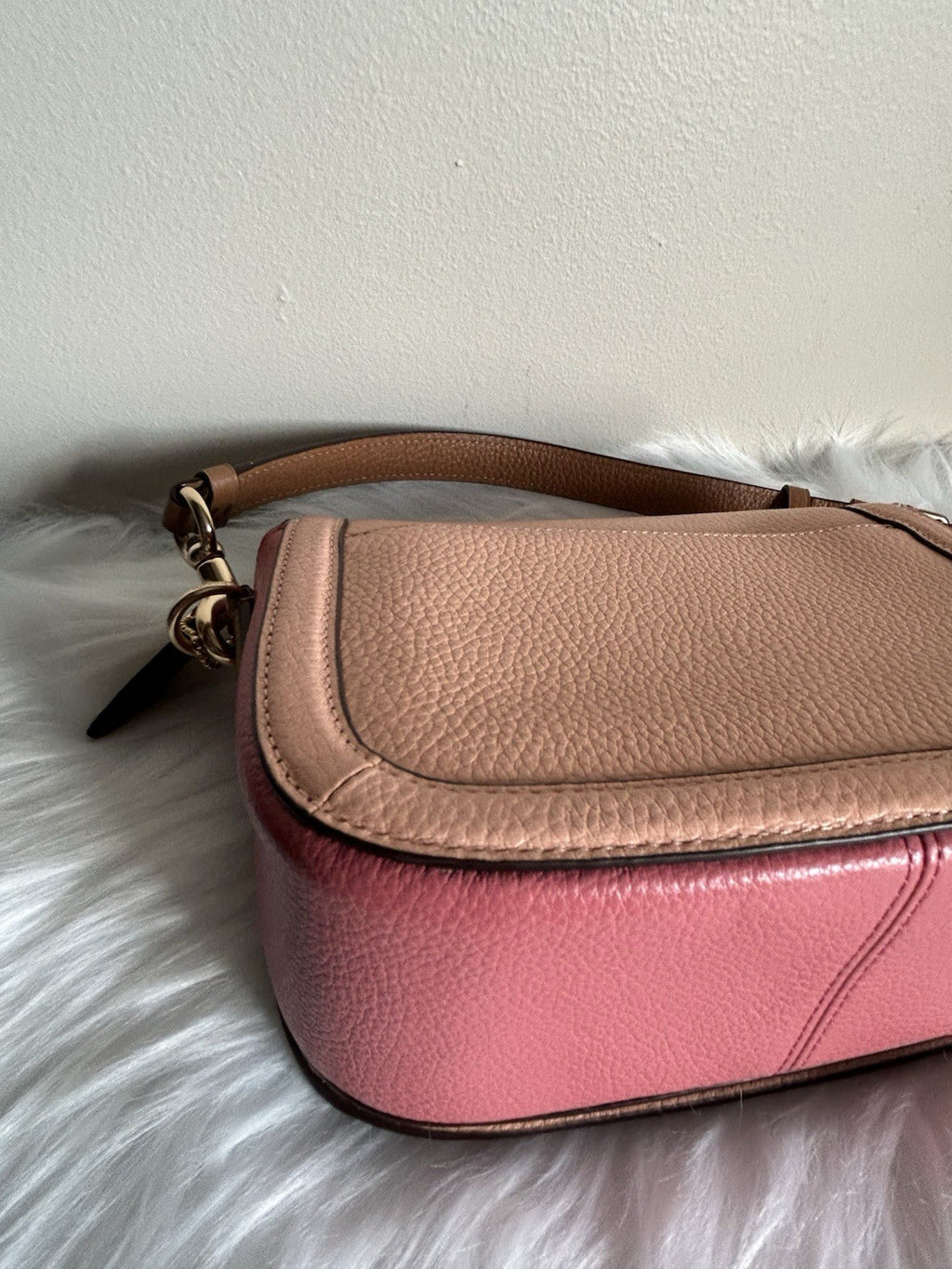 Coach Saddle Bag Pink Tan Pebbled Leather Crossbody Bag Excellent5