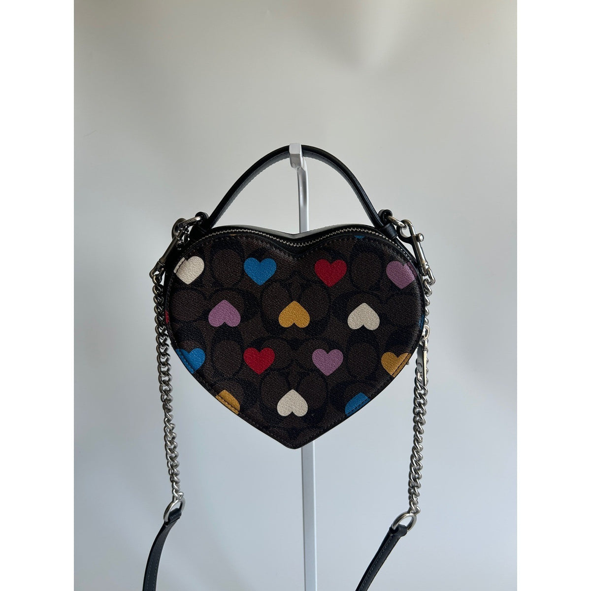Coach Heart Crossbody Brown Multi Signature Canvas Leather Bag Excellent1