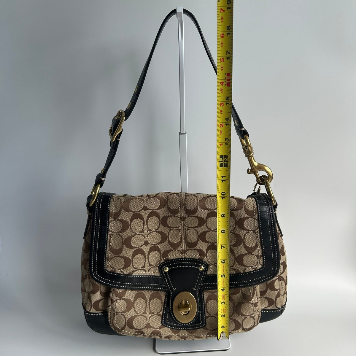 Coach Ali Legacy Brown Black Monogram Canvas Leather Shoulder Bag 10338 Good10