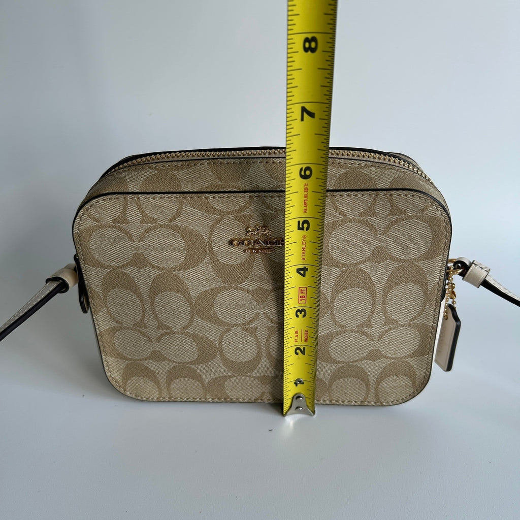 Coach Mini Camera Bag Light Khaki Chalk Canvas Leather Crossbody Excellent8