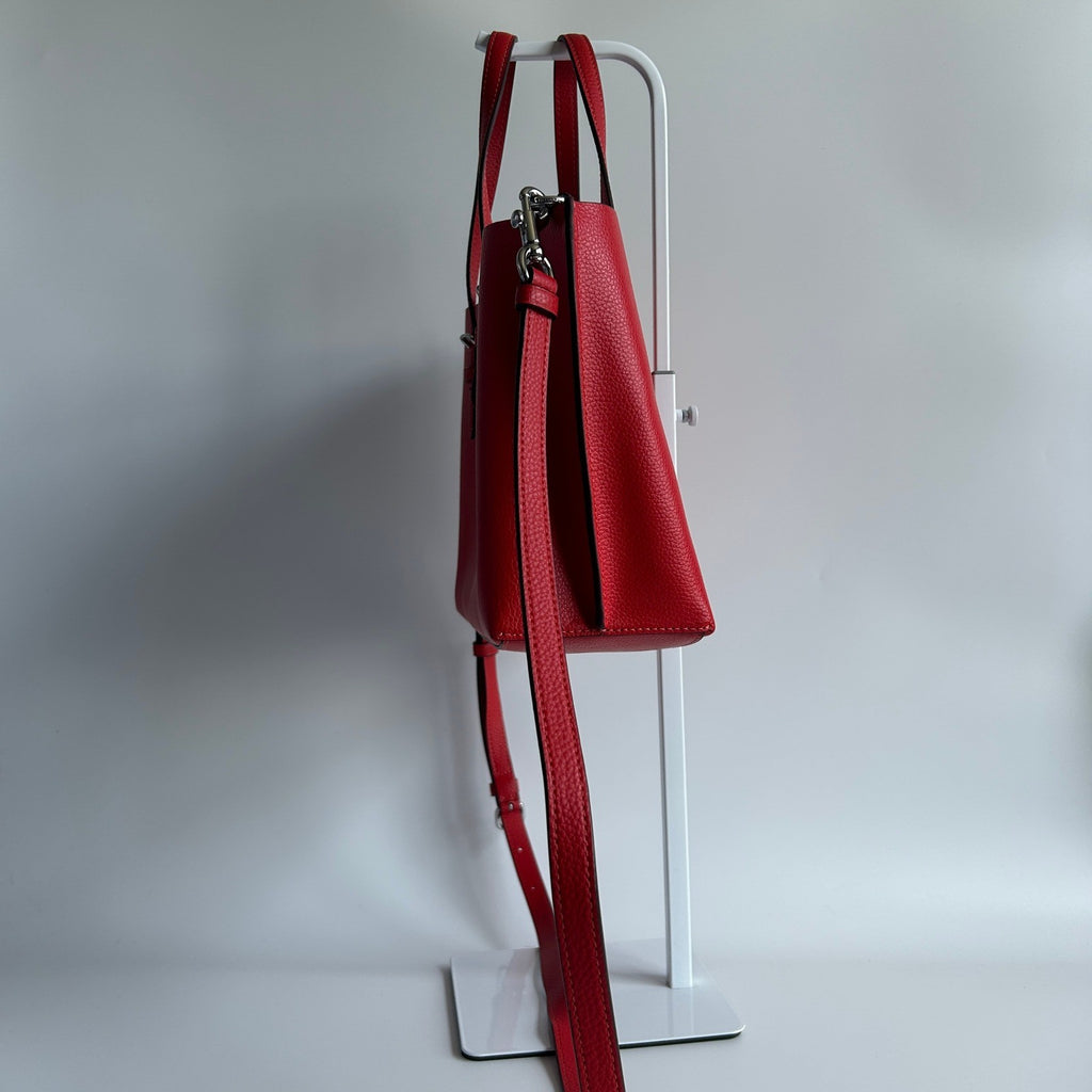 Coach Mollie Tote 25 Red Pebbled Leather Shoulder Bag Excellent1