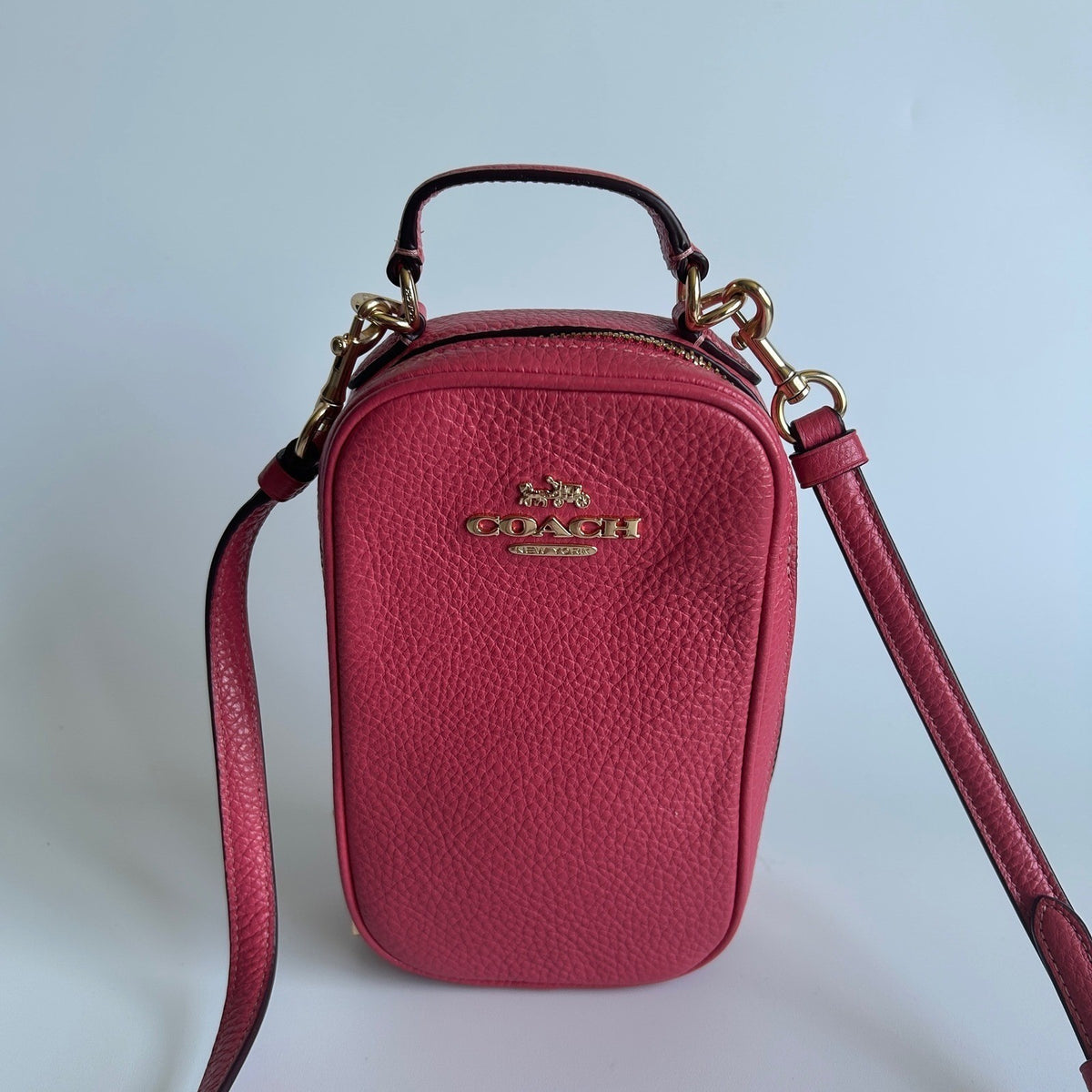 Coach Eva Watermelon Pink Pebbled Leather Crossbody Bag Excellent0