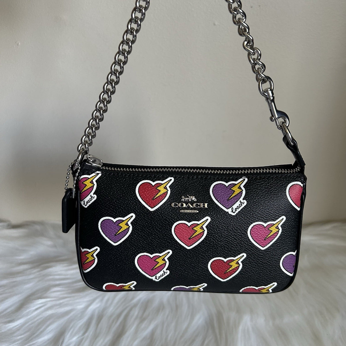 Coach Nolita 19 Black Heart Lightning Bolt Pebbled Leather Bag NEW0