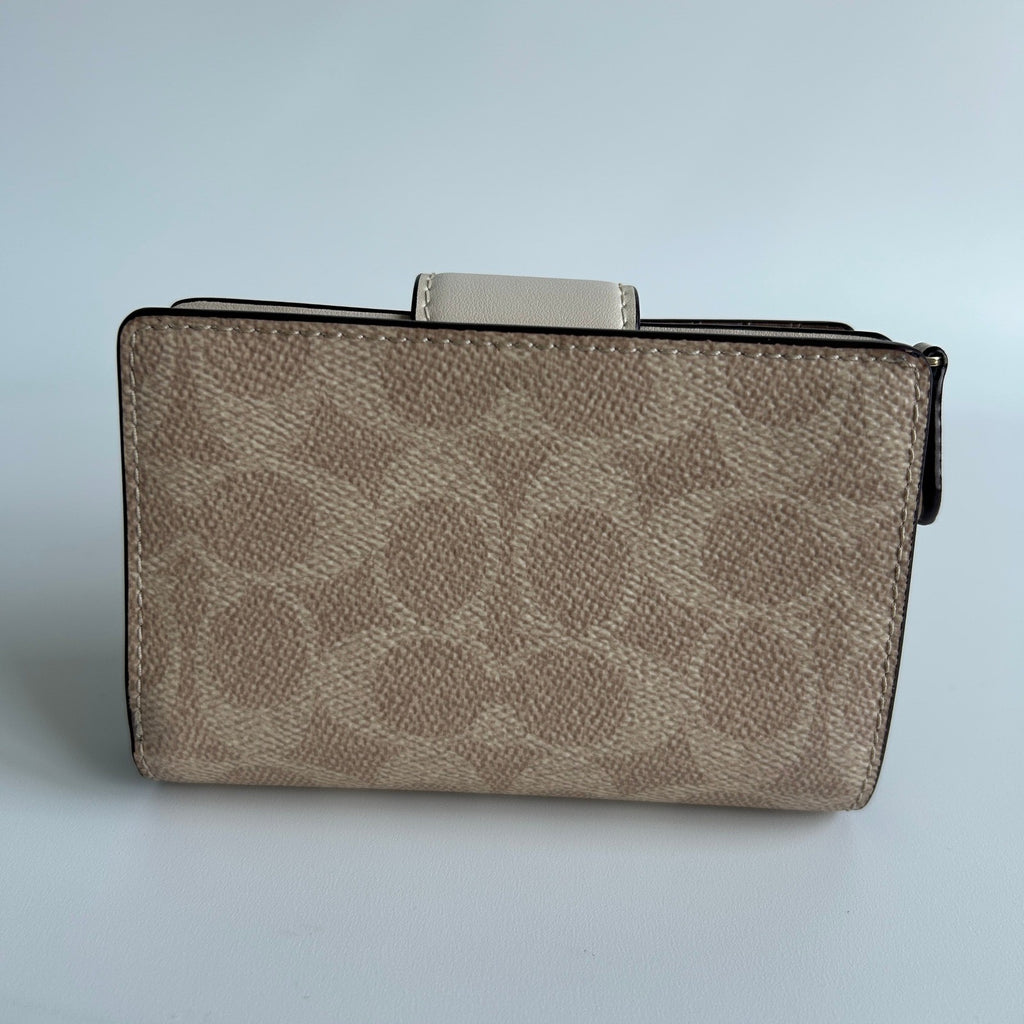 Coach Medium Corner Zip Wallet Khaki Chalk Canvas Leather Excellent1
