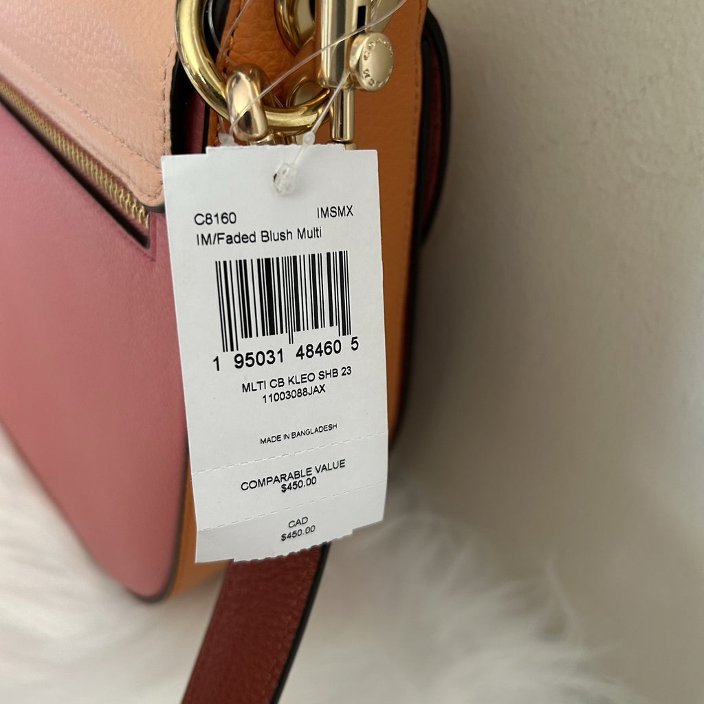 Coach Kleo 23 Faded Blush Multi Pebbled Leather Shoulder Bag NWT3