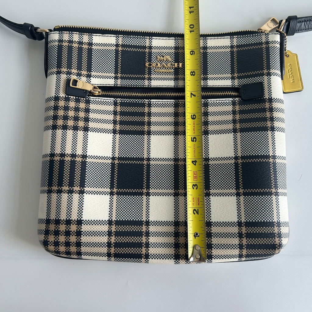 Coach Rowan File Bag Plaid Midnight Navy Coated Canvas Crossbody Excellent5