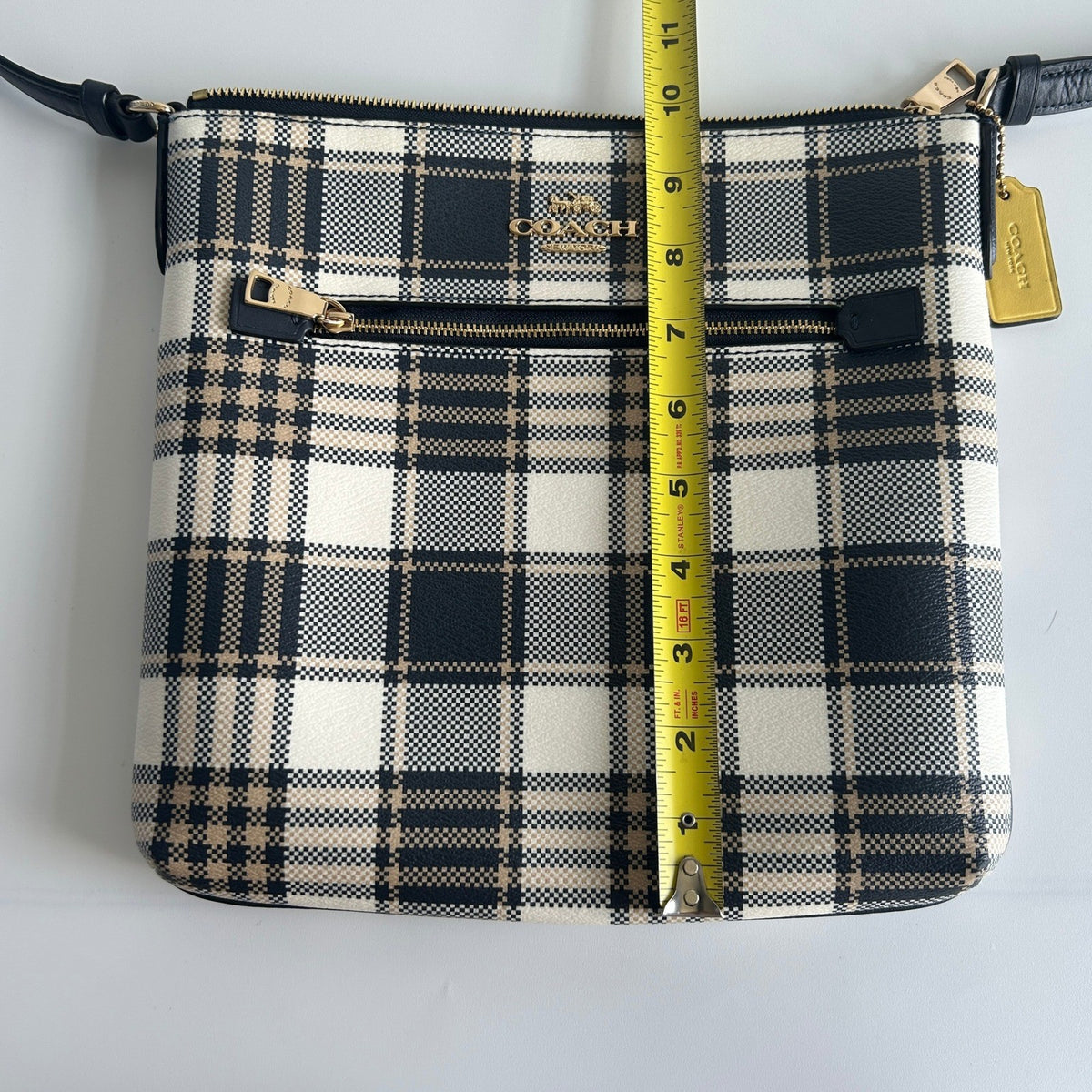 Coach Rowan File Bag Plaid Midnight Navy Coated Canvas Crossbody Excellent5