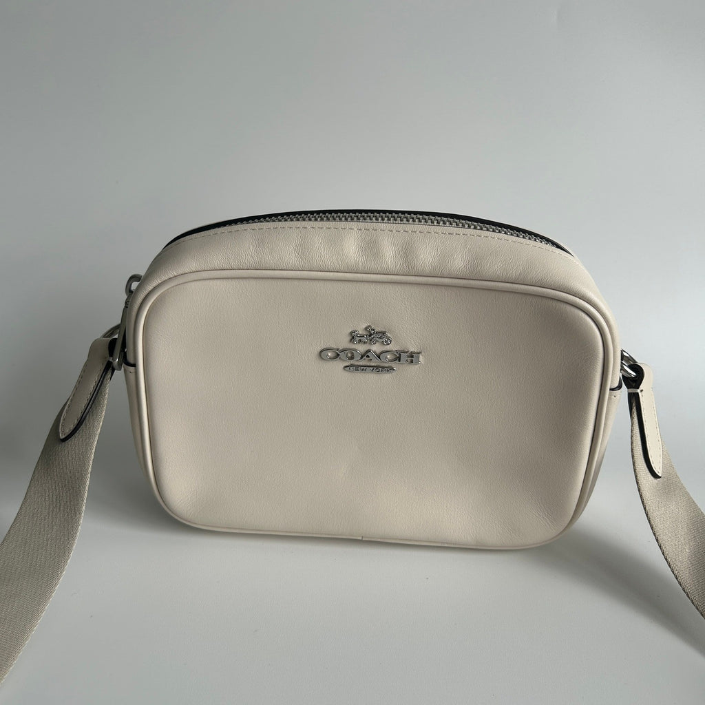 Coach Mini Jamie Chalk White Pebbled Leather Camera Bag Excellent0