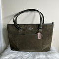 Coach Station Tote CCC77 Olive Green Suede Leather Shoulder Bag Good0