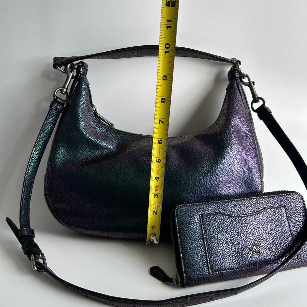 Coach Harley Hobo Iridescent Leather Bag Wallet Set F24352 Good9