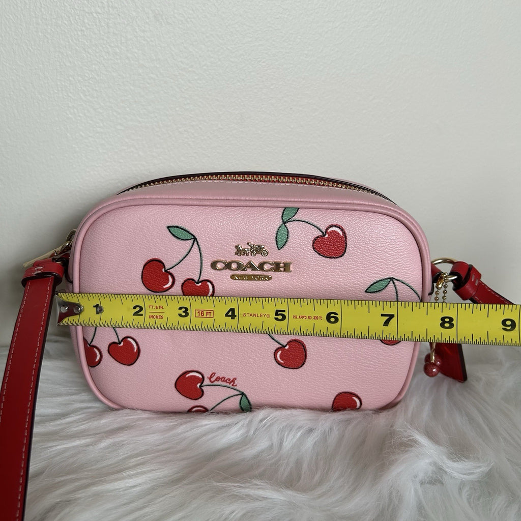 Coach Jamie Camera Bag Pink Cherry Print Pebbled Leather Crossbody Excellent4