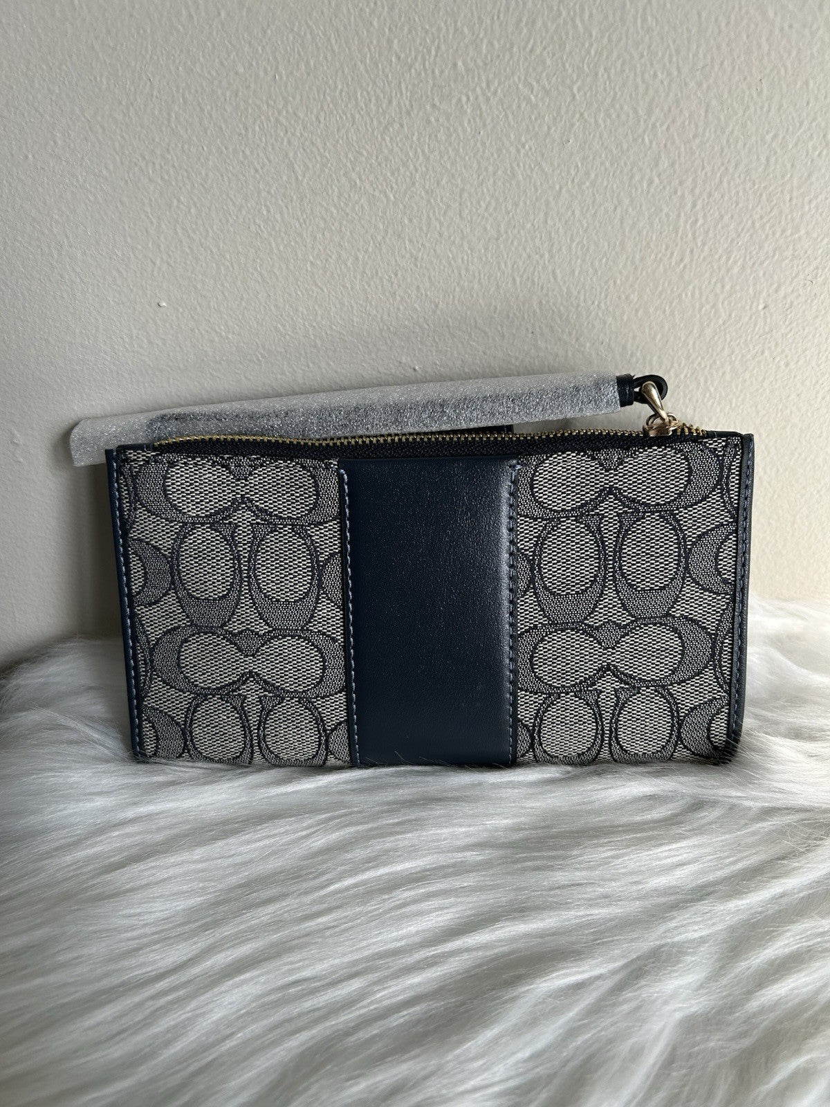 Coach Phone Wallet Midnight Navy Signature Jacquard Leather C6995 New1