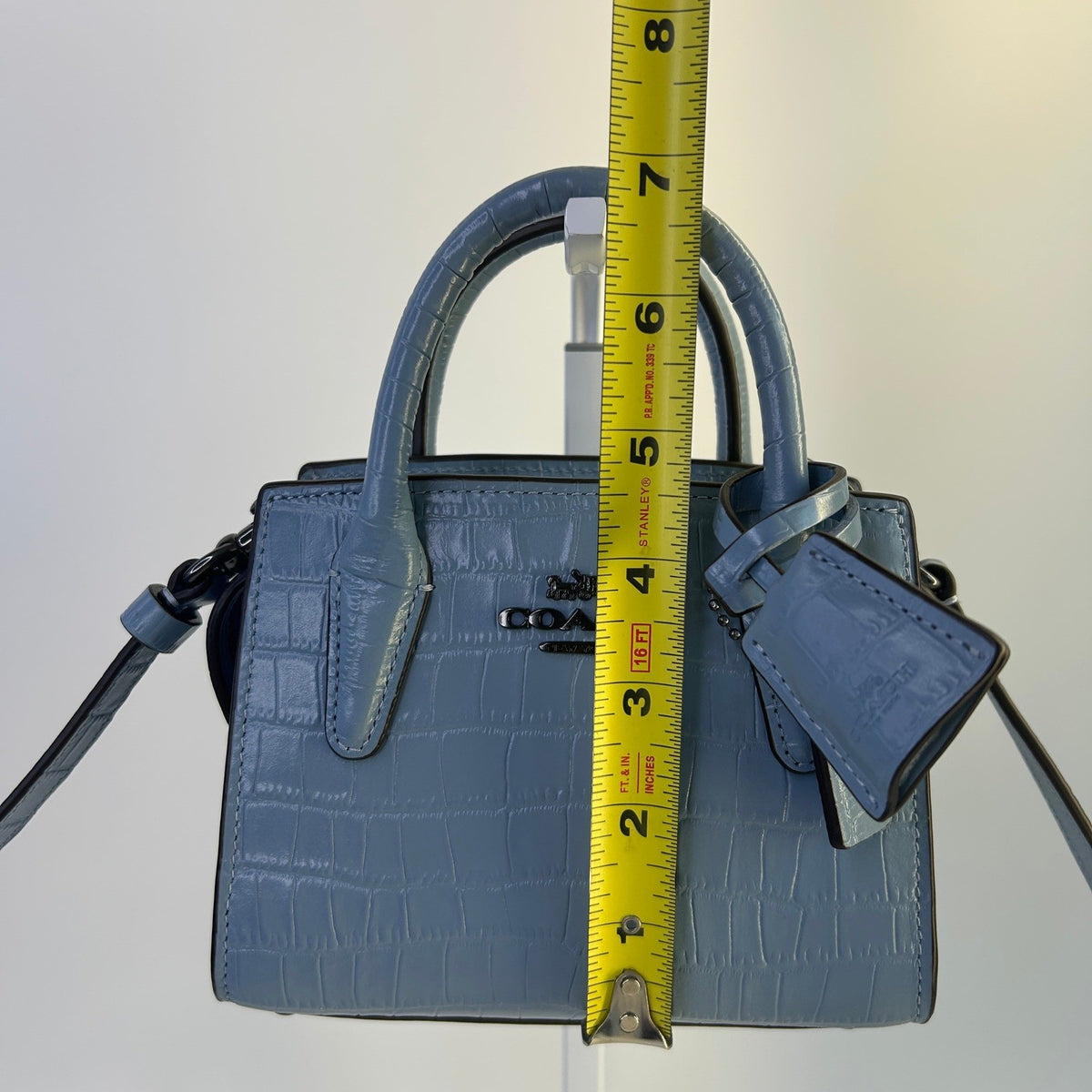 Coach Andrea Mini Carryall Blue Croc Embossed Leather Crossbody Bag Excellent5