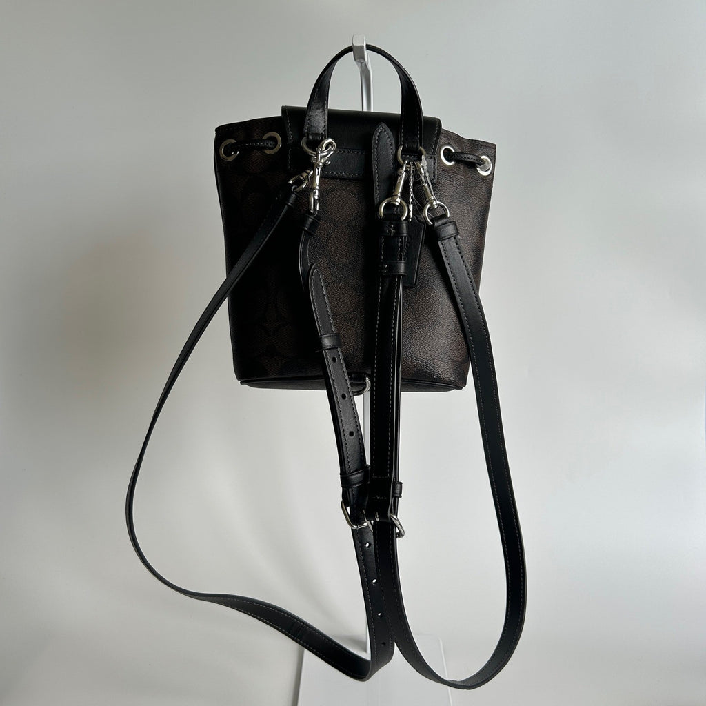 Coach Amelia Brown Black Signature Canvas Leather Convertible Backpack CL458 EX2