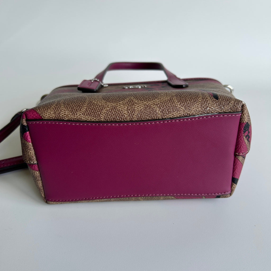 Coach City Mini Tote Brown Pink Bow Signature Canvas Leather Bag Good2