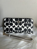 Coach Large Phone Wallet Black White Signature Canvas Leather CP409 NEW0