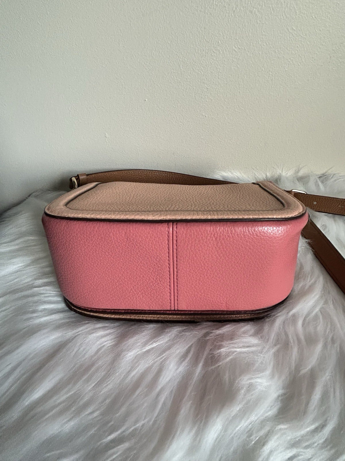 Coach Saddle Bag Pink Tan Pebbled Leather Crossbody Bag Excellent4
