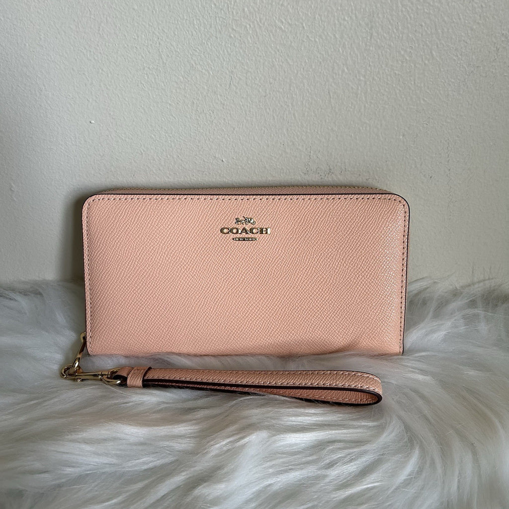 Coach Long Zip Around Faded Blush Crossgrain Leather Wallet NWT0