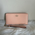 Coach Long Zip Around Faded Blush Crossgrain Leather Wallet NWT0