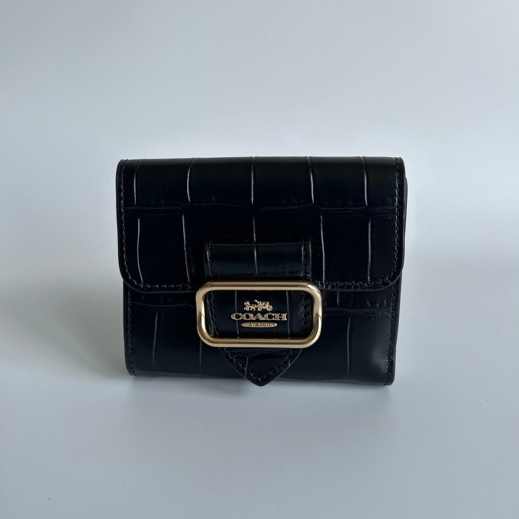 Coach Morgan Black Croc Embossed Leather Small Wallet Excellent0