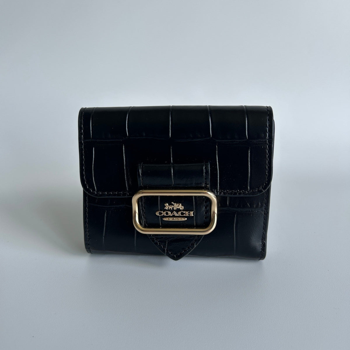 Coach Morgan Black Croc Embossed Leather Small Wallet Excellent0