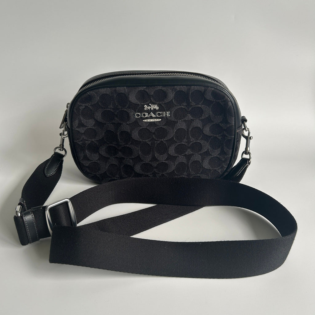 Coach Jamie Camera Bag Black Signature Denim Leather Crossbody C8219 Excellent1