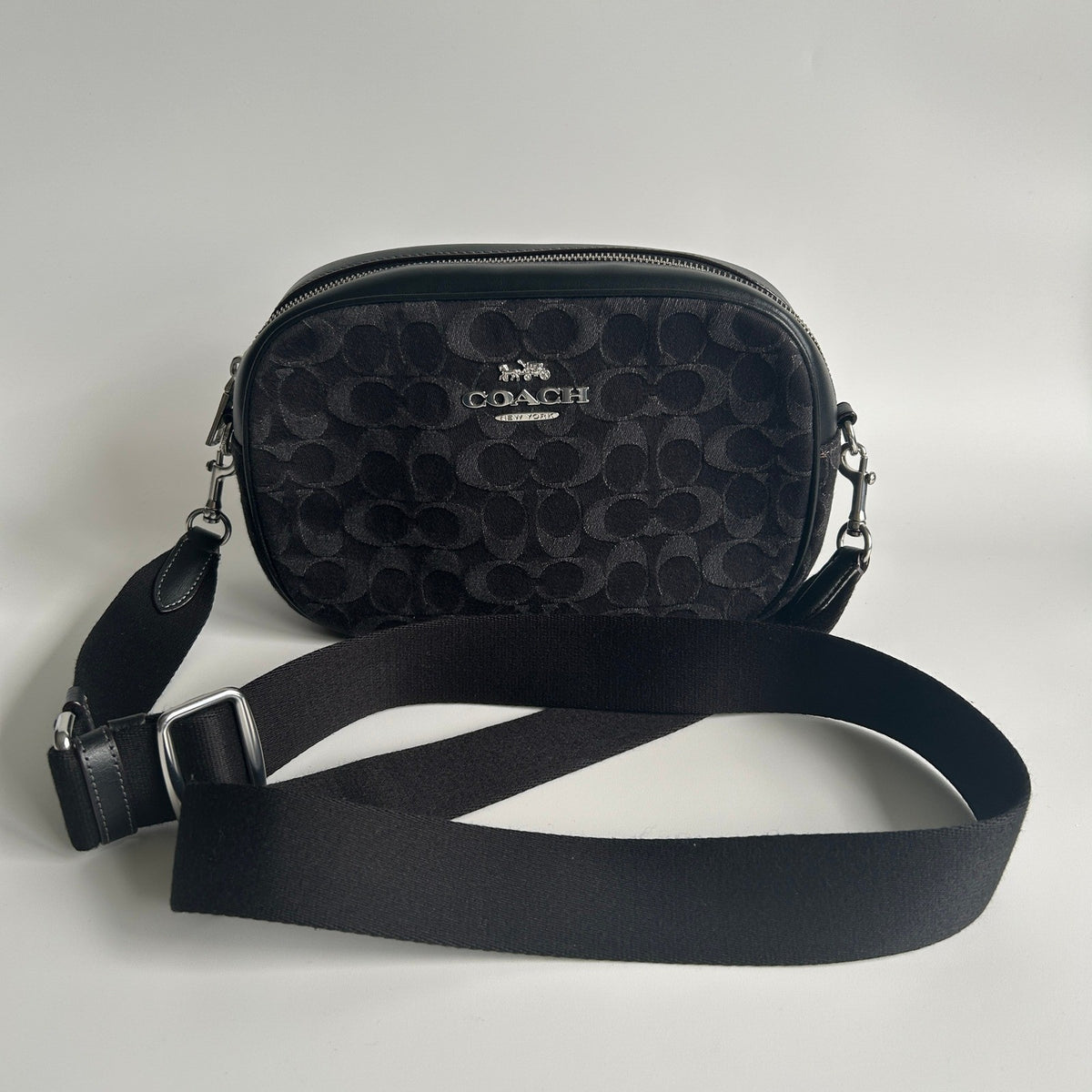 Coach Jamie Camera Bag Black Signature Denim Leather Crossbody C8219 Excellent1